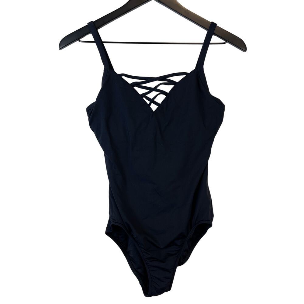 NWOT Seafolly Australia Size 6 US Lace Up One Piece Swim Suit Black
